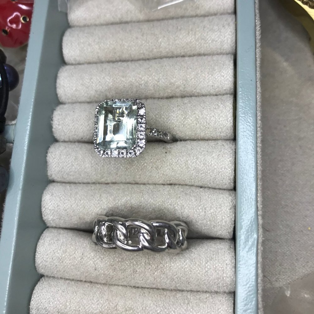 Sterling Silver 925 Prasiolite & White Topaz Halo